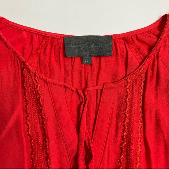 ANTHRO SUNDAY IN BROOKLYN neon salmon linen style dress - Picture 4 of 7